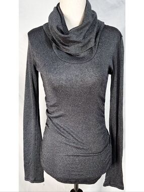 Michael Stars Shimmer Long Sleeve Top Shirt Turtleneck Gray Metallic Stretch
